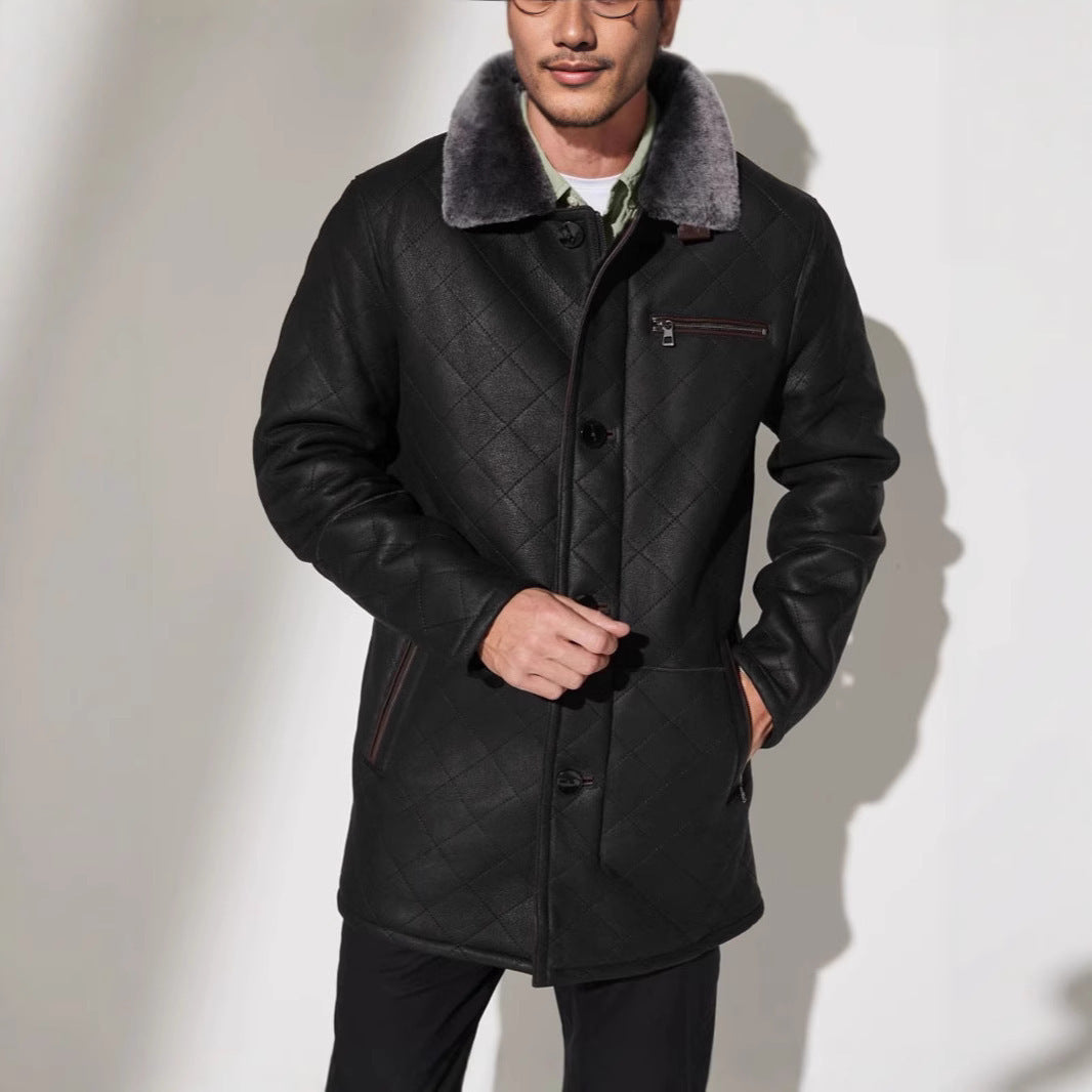 Quilted Fur Coat Long Fur Button Coat Jacket