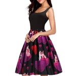 Valentines Day Temperament Stitching Heart Shaped Print Swing Dress
