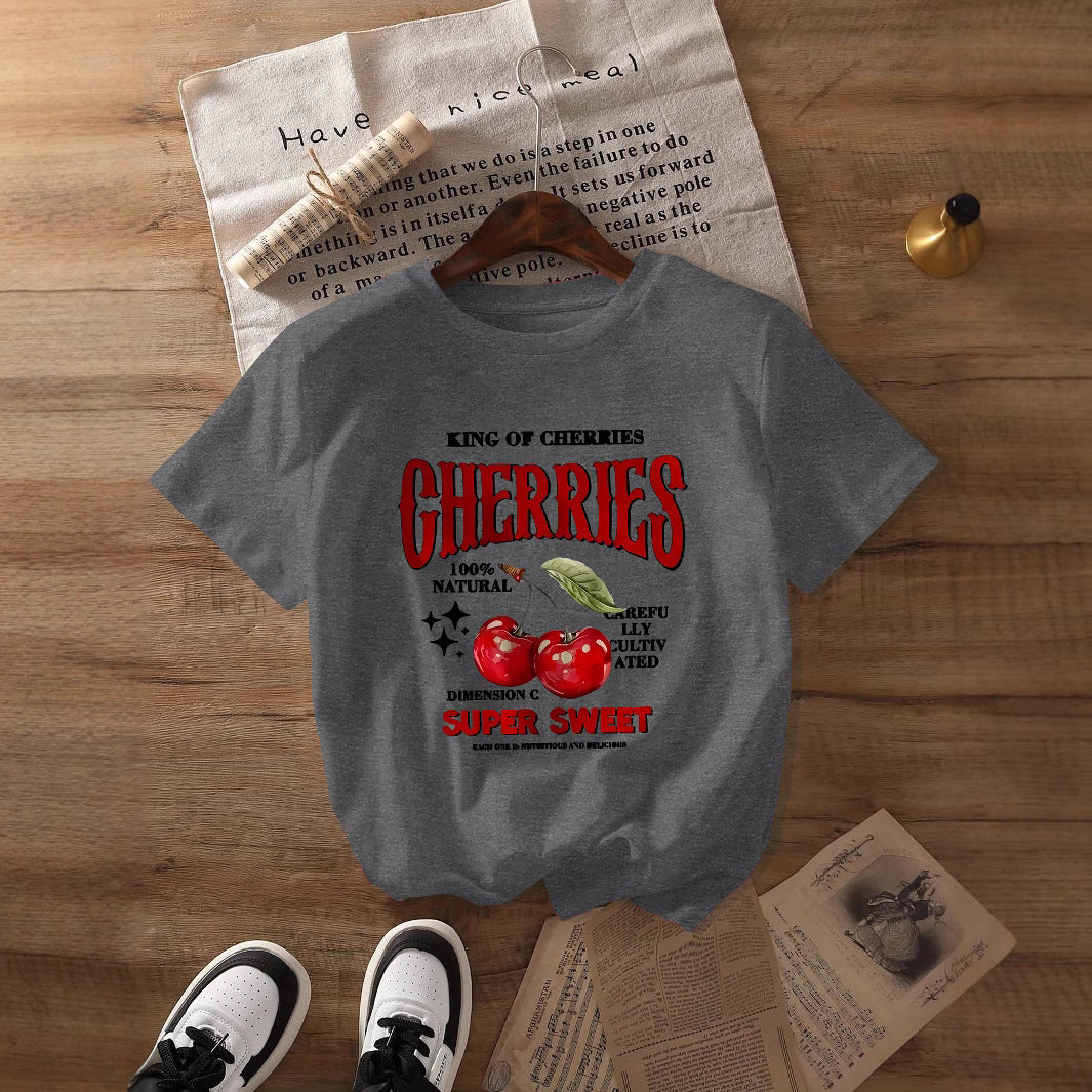 Top Round Neck Cartoon Printed Short Sleeve