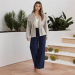 Elegant Warm Short Contrast Color Loose Design Cardigan Coat