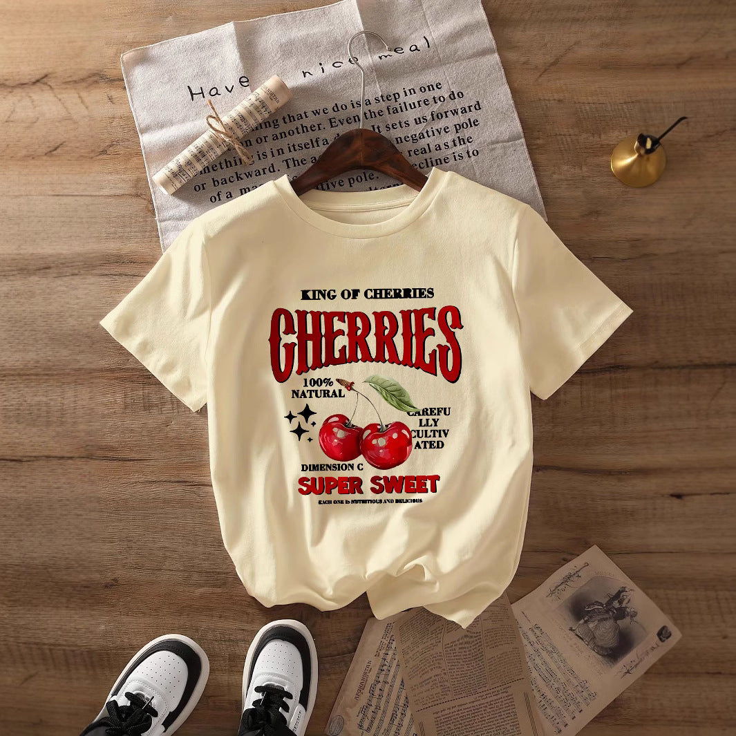 Top Round Neck Cartoon Printed Short Sleeve