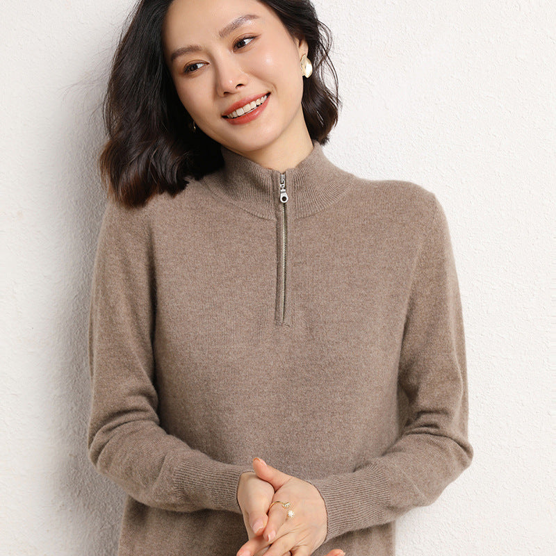 Half-open Zipper Collar Pullover Knitted