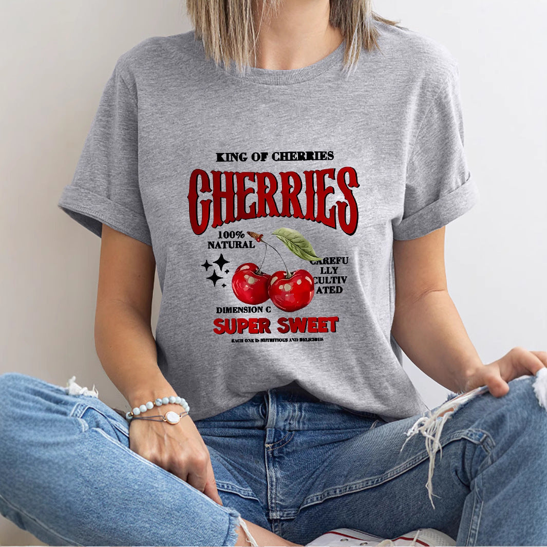 Top Round Neck Cartoon Printed Short Sleeve