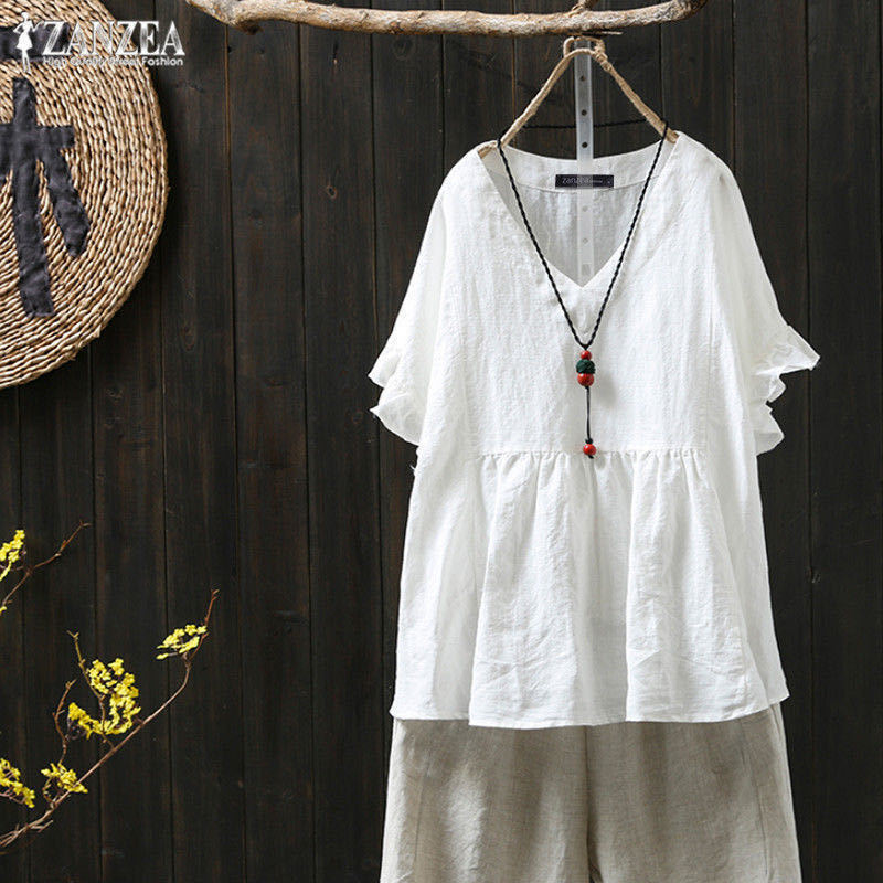 Ruffled Loose Plus Size Top For Ethnic Style Shirt Women