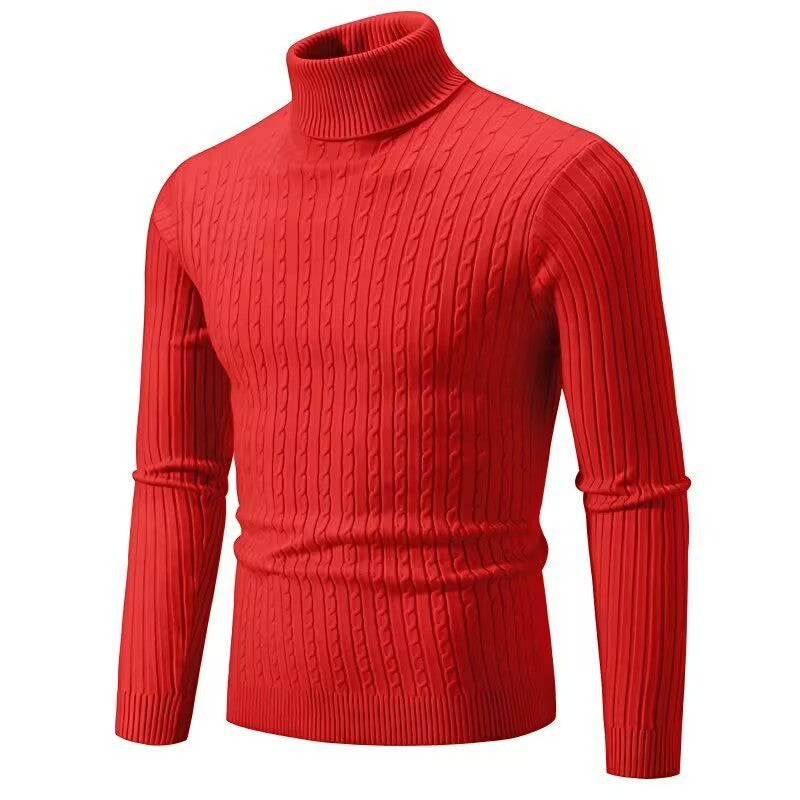 Men's Turtleneck Solid Color Twisted Sweater
