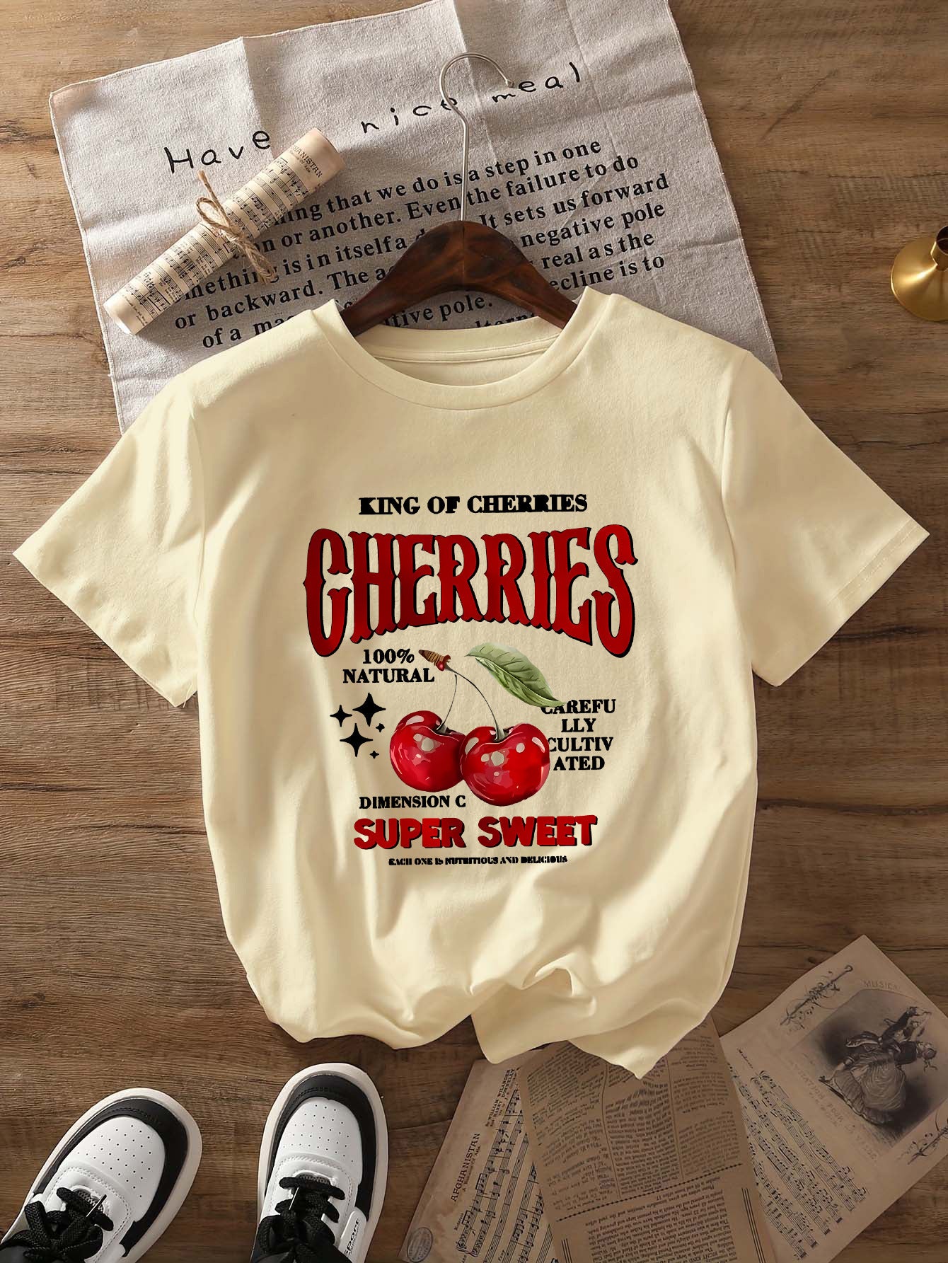 Top Round Neck Cartoon Printed Short Sleeve