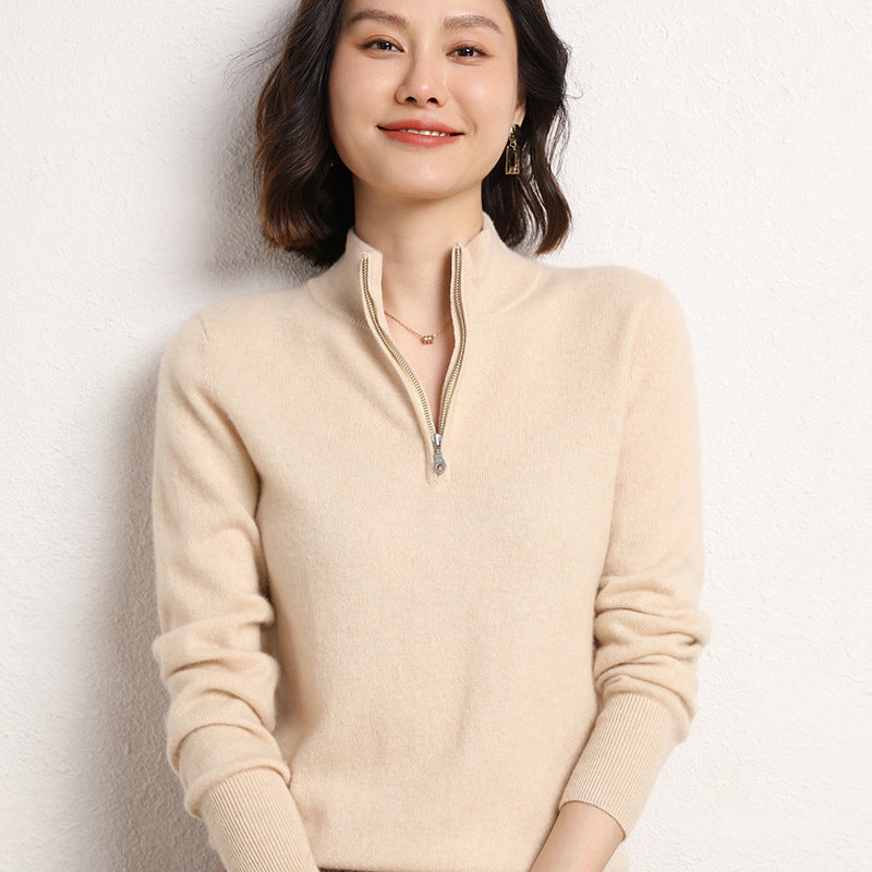 Half-open Zipper Collar Pullover Knitted