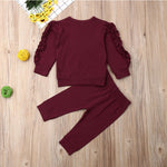 Newborn Baby Boys Girls Ruffles Jumper Solid Long Sleeve Sweatshirt Tops Pants Infant Kids 2Pcs Outfits Clothes Set Fall Clothes