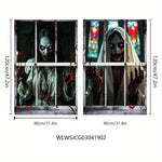 3D Holiday Halloween Horror Witch Window Cover Family Party Decoration Witch Zombie Ghosts Super Terrifying Photo Studio Backdrop Door Window Hanging Banner