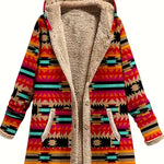 Cotton And Linen Printed Hoodie Warm Plush Coat