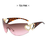 Y2K Retro Sunglasses for Women Rimless Gradient Lens Wrap Around Style 2000's Punk Oversized Fashion UV400 Sun Glasses Goggles