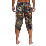 Mens Allover Stylish Print Harem Pants Capri Pants Elastic Waistband Pockets Hippie Pants Boho Style Trousers Beach Costume