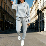 Autumn Winter Home Outdoor Casual Fashion Pure Color Sportswear Cross Print Women's Hoodie Sets Hooded Sweatshirt and Sweatpants