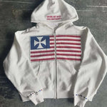 Autumn new national flag minimalist design color collision pattern men hooded sweatshirt Harajuku Y2k loose zipper sweatshirt