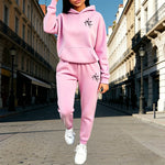 Autumn Winter Home Outdoor Casual Fashion Pure Color Sportswear Cross Print Women's Hoodie Sets Hooded Sweatshirt and Sweatpants