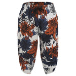 Mens Allover Stylish Print Harem Pants Capri Pants Elastic Waistband Pockets Hippie Pants Boho Style Trousers Beach Costume