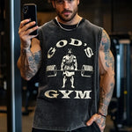 Men's Washed Tank Top Summer Running Exercise Fitness Training Vest For Men Braces T-shirtBreathable Gym Athletic Tees Oversized