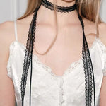 2 Pcs Retro Lace Ribbon Bow Neckband Women Fashion Simple Double Layer Long Tassel Necklace Versatile Neck Ornament Accessories