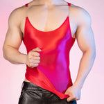 Sexy Men Oil Glossy Shiny Tank Tops Stain Smooth Spaghetti Strap Sheer See Through Fashion Top High Elastic Sleeveless Shirt