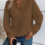 Women Sweatshirt 2025 Spring Autumn Latest Fashion Solid Color Deep V-Neck Pullover Long Sleeved Casual Hoodie Loose Sporty Top
