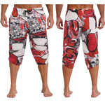 Mens Allover Stylish Print Harem Pants Capri Pants Elastic Waistband Pockets Hippie Pants Boho Style Trousers Beach Costume