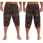 Mens Allover Stylish Print Harem Pants Capri Pants Elastic Waistband Pockets Hippie Pants Boho Style Trousers Beach Costume