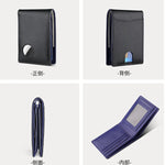 Airtag Business Genuine Cow Leather Men Bifold Thin Wallet RFID Blocking Credit Bank Card Holder with ID Window Male Purse Black