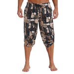 Mens Allover Stylish Print Harem Pants Capri Pants Elastic Waistband Pockets Hippie Pants Boho Style Trousers Beach Costume