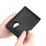 Airtag Business Genuine Cow Leather Men Bifold Thin Wallet RFID Blocking Credit Bank Card Holder with ID Window Male Purse Black