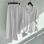 Autumn Women's Clothing 2024 New Fashionable Retro Cotton Linen Shirt High Waist Loose Long Sleeved Lace Up Pants Two-piece Set