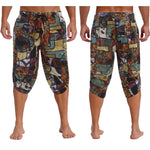 Mens Allover Stylish Print Harem Pants Capri Pants Elastic Waistband Pockets Hippie Pants Boho Style Trousers Beach Costume