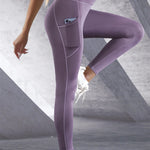 New High Waist Women's Leggings Stretch Yoga Pants Tights With Pockets Push Up Fitness Running Sportswear Solid Color Pants