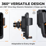Car Phone Charger Phone Holder 15W Wireless & Wired Charger Auto Sensing One-Touch Release and Rotation Qi FCC ROHS Certified