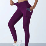 New High Waist Women's Leggings Stretch Yoga Pants Tights With Pockets Push Up Fitness Running Sportswear Solid Color Pants
