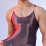 Sexy Men Oil Glossy Shiny Tank Tops Stain Smooth Spaghetti Strap Sheer See Through Fashion Top High Elastic Sleeveless Shirt