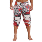 Mens Allover Stylish Print Harem Pants Capri Pants Elastic Waistband Pockets Hippie Pants Boho Style Trousers Beach Costume