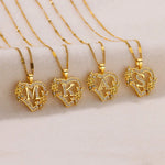 Zircon Flower Heart Initials Necklaces For Women Stainless Steel Heart Lover Gold Color Letter Chain Collar Necklace Jewelry