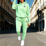 Autumn Winter Home Outdoor Casual Fashion Pure Color Sportswear Cross Print Women's Hoodie Sets Hooded Sweatshirt and Sweatpants