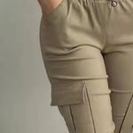 Summer Women's Slim-Fit Capri Trousers Solid Color Casual Multiple Pocket Lace-Up High Waist Tight Leggings Capri Pants