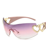 Y2K Retro Sunglasses for Women Rimless Gradient Lens Wrap Around Style 2000's Punk Oversized Fashion UV400 Sun Glasses Goggles