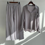 Autumn Women's Clothing 2024 New Fashionable Retro Cotton Linen Shirt High Waist Loose Long Sleeved Lace Up Pants Two-piece Set
