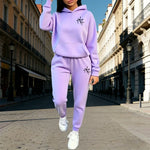 Autumn Winter Home Outdoor Casual Fashion Pure Color Sportswear Cross Print Women's Hoodie Sets Hooded Sweatshirt and Sweatpants