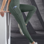 New High Waist Women's Leggings Stretch Yoga Pants Tights With Pockets Push Up Fitness Running Sportswear Solid Color Pants