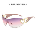 Y2K Retro Sunglasses for Women Rimless Gradient Lens Wrap Around Style 2000's Punk Oversized Fashion UV400 Sun Glasses Goggles