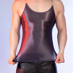 Sexy Men Oil Glossy Shiny Tank Tops Stain Smooth Spaghetti Strap Sheer See Through Fashion Top High Elastic Sleeveless Shirt