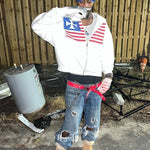 Autumn new national flag minimalist design color collision pattern men hooded sweatshirt Harajuku Y2k loose zipper sweatshirt