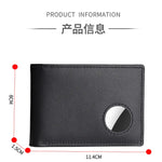 Airtag Business Genuine Cow Leather Men Bifold Thin Wallet RFID Blocking Credit Bank Card Holder with ID Window Male Purse Black