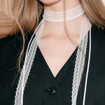 2 Pcs Retro Lace Ribbon Bow Neckband Women Fashion Simple Double Layer Long Tassel Necklace Versatile Neck Ornament Accessories
