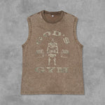 Men's Washed Tank Top Summer Running Exercise Fitness Training Vest For Men Braces T-shirtBreathable Gym Athletic Tees Oversized