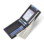 Airtag Business Genuine Cow Leather Men Bifold Thin Wallet RFID Blocking Credit Bank Card Holder with ID Window Male Purse Black